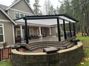 Polypanel Patio Cover With Black Cedar Embossed Wrap And Scalloped Rafter Tails In Gig Harbor 1