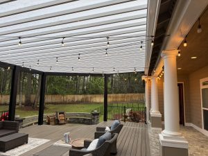 Polypanel Patio Cover With Black Cedar Embossed Wrap And Scalloped Rafter Tails In Gig Harbor 7